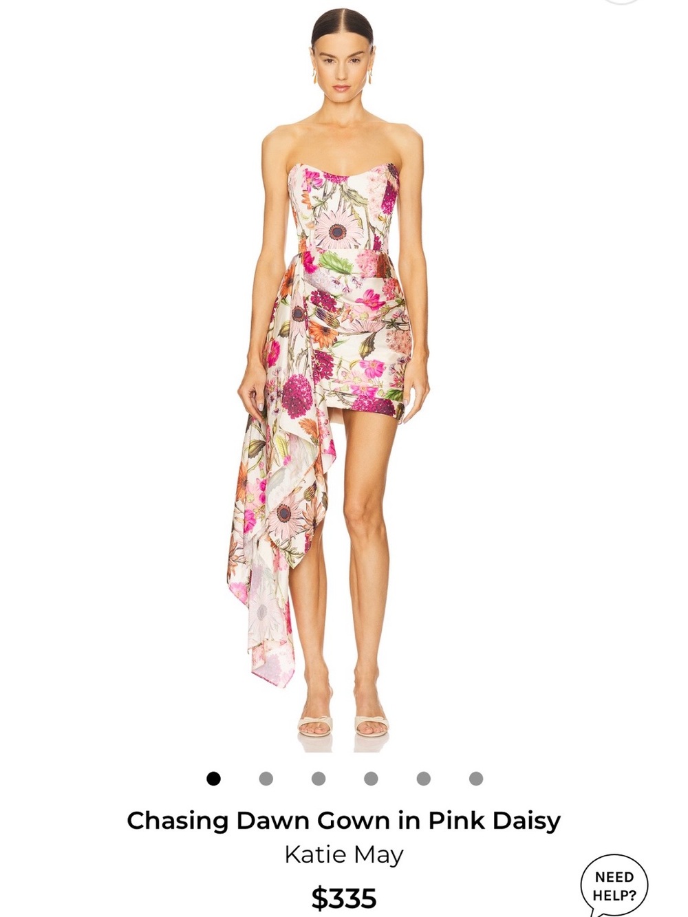 Katie May Strapless Pink Daisy Mini Dress with Draped Train